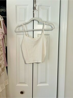 American Eagle Outfitters White Ribbed Spaghetti Strap Crop Cami